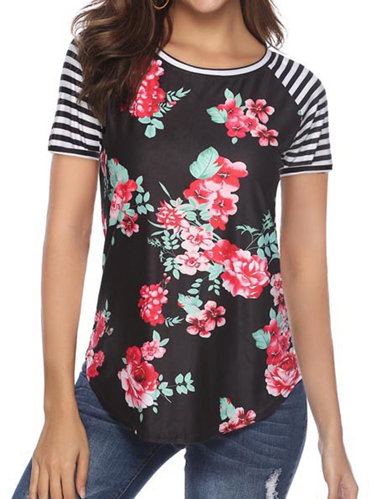 Bestdealfriday Casual Plus Size Round Neck Printed Tee Shirts Tops 7964608