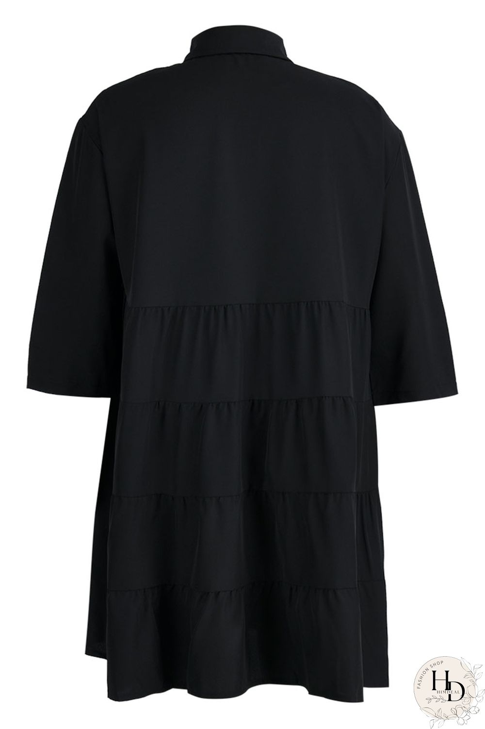 Black Casual Solid Patchwork Buckle Turndown Collar A Line Dresses