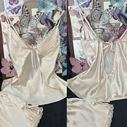 Xinyulin Lady Sexy Lingerie Backless Pyjamas Home Clothes Ice Silk Pajamas Set 2Pcs Cami Shorts Suit Attractive Sleepwear Loungewear