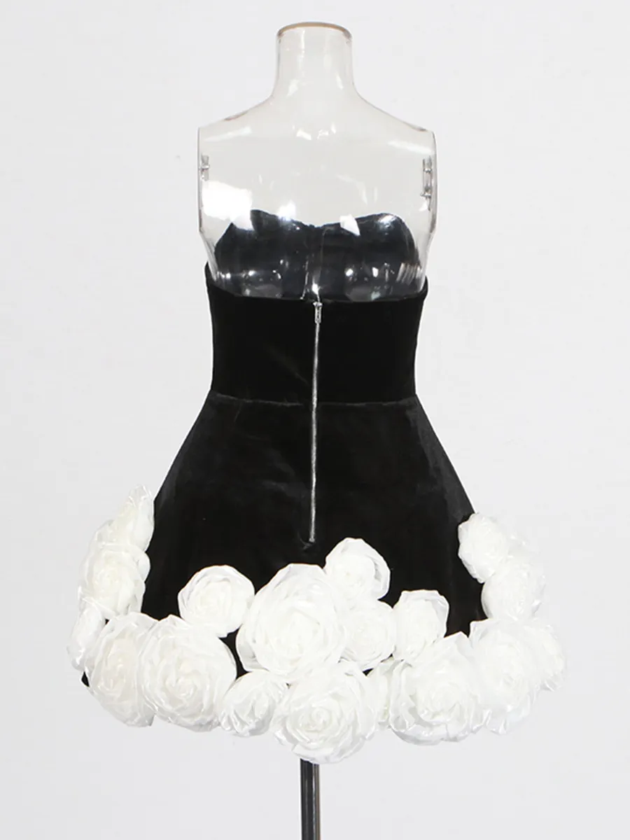 Brownm New Dress In Spring 2025 Princess Style Elegant Fresh Sweet Breast Three-Dimensional Flower Dress Skirt