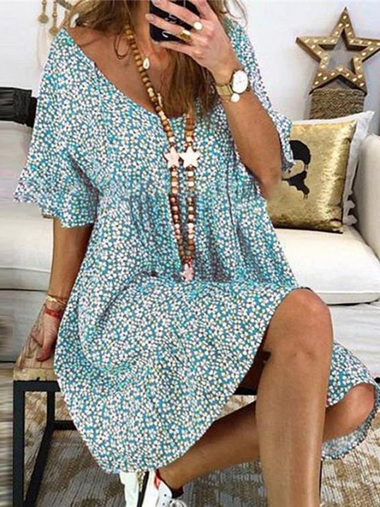 Women's Summer Short Sleeve Loose Floral Printed Dress