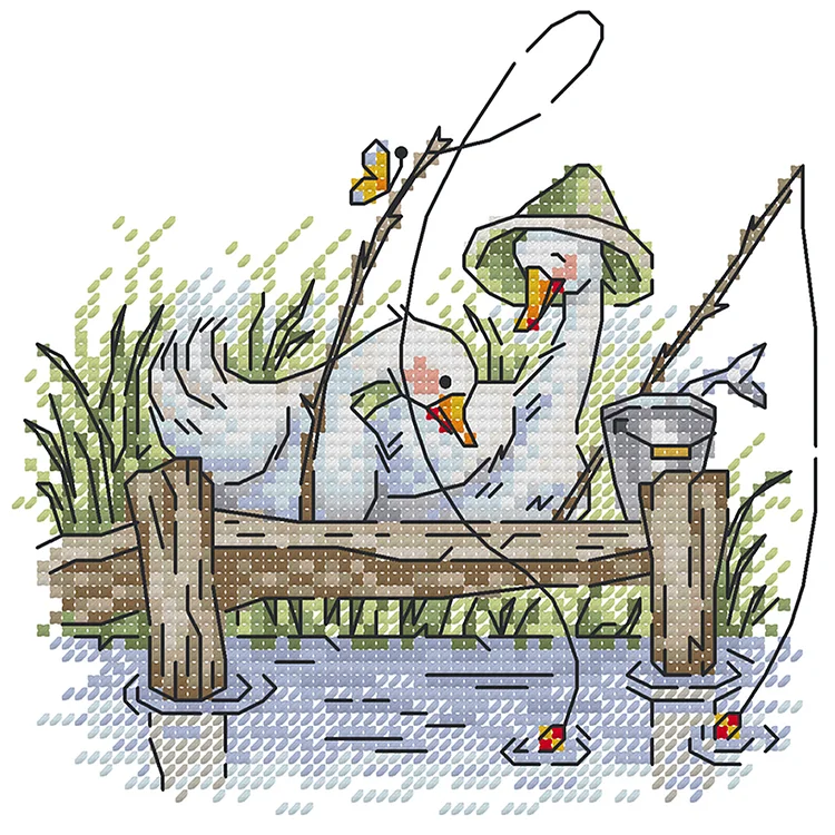 Joy Sunday Goose  Fishing 14CT Stamped Cross Stitch 17*17CM