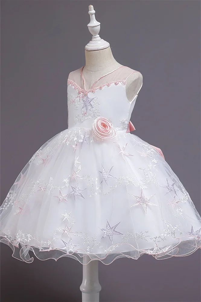 Bellasprom Tulle Sleeveless Little Girl Dress Bowknot With Star Bellasprom