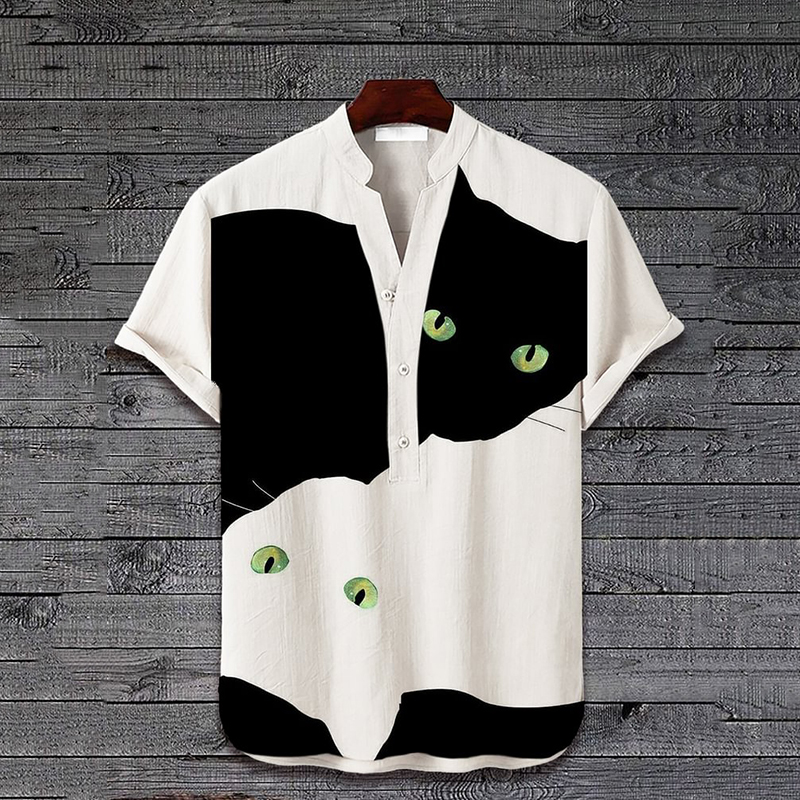 menweary Cats Abstract Art Linen Blend Cozy Shirt