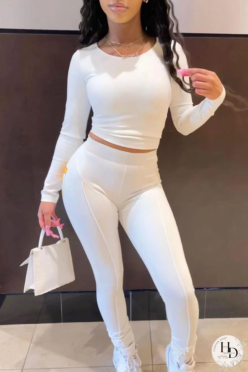 Black Sexy Print Bandage Hollowed Out Split Joint O Neck Long Sleeve Two Pieces