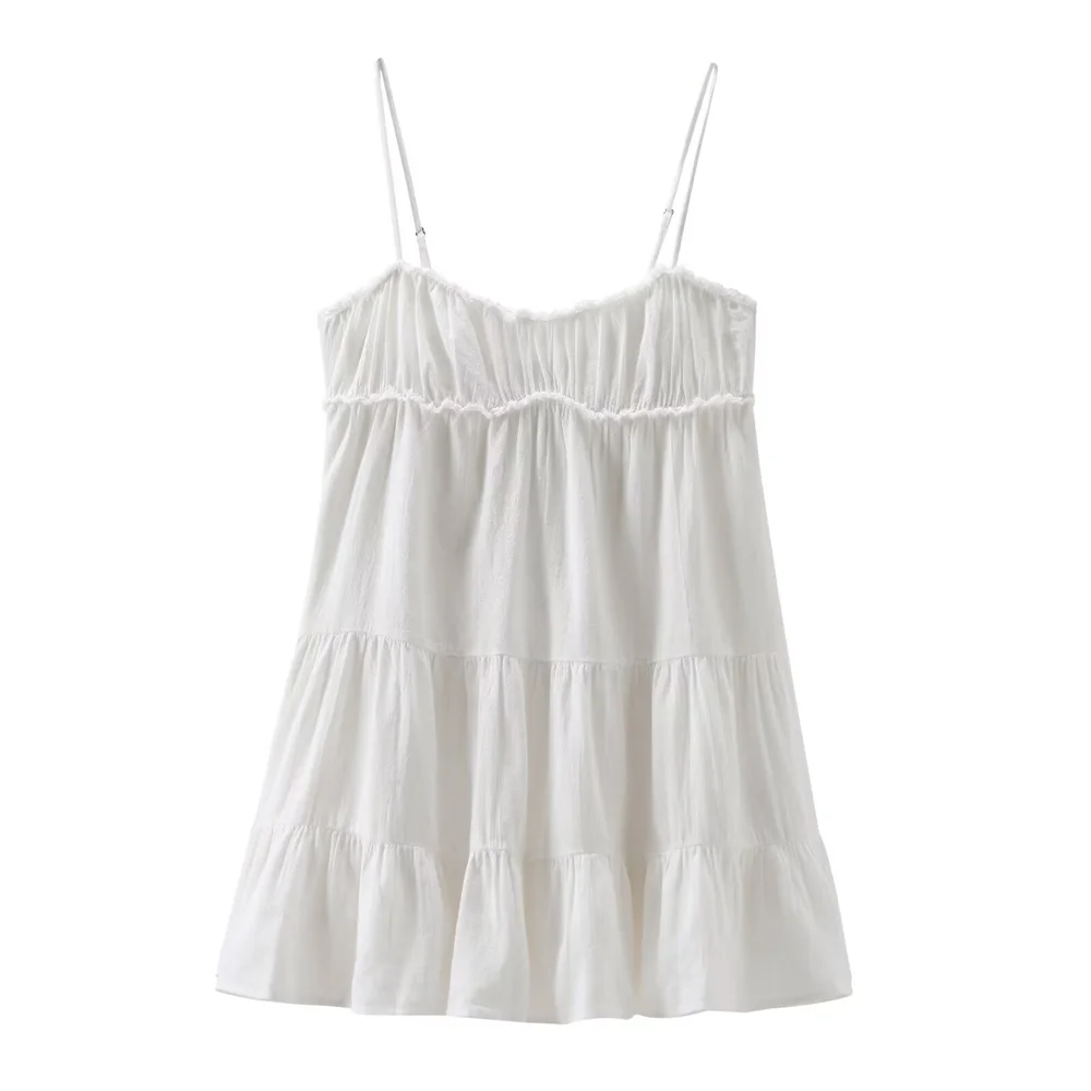 Summer Women's Fashion Sleeveless Sexy Layered Splicing Strap Mini Dress