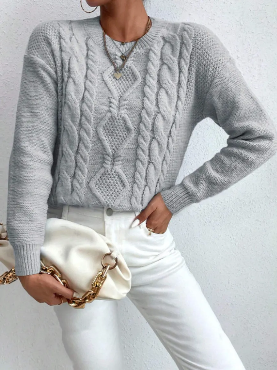 Nigikala Nigikala And Autumn Women's Fashion Round Collar Collar Knitted Sweater Thread Solid Color Top Lady