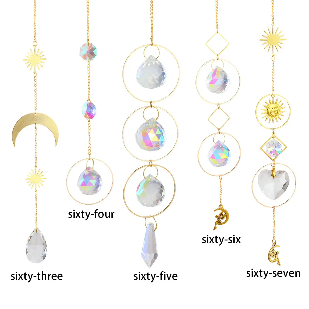 1/5pcs Hanging Moon Sun Heart Ball Light Catcher Crystal Outdoor Wind Chime