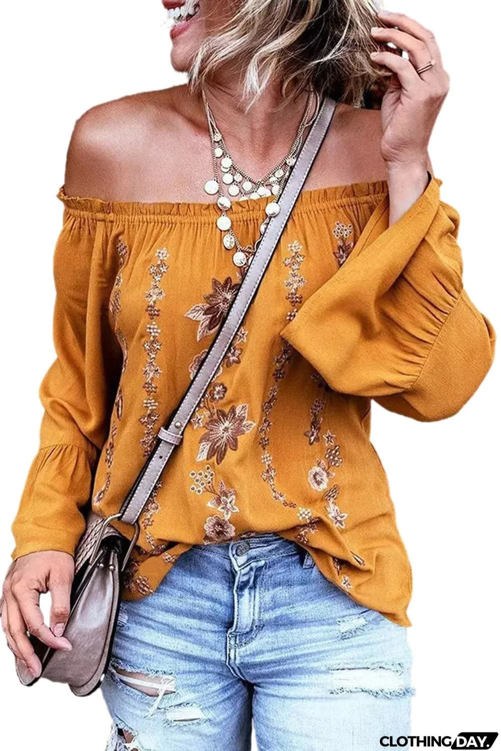 Floral Print Ruffled Off Shoulder Blouse