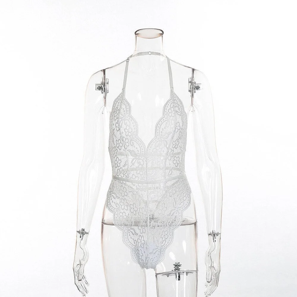 Yimunancy Floral Lace Bodysuit Women 9 Colors Halter Backless Bodysuit Ladies Sexy Teddies Bodysuit Body Femme