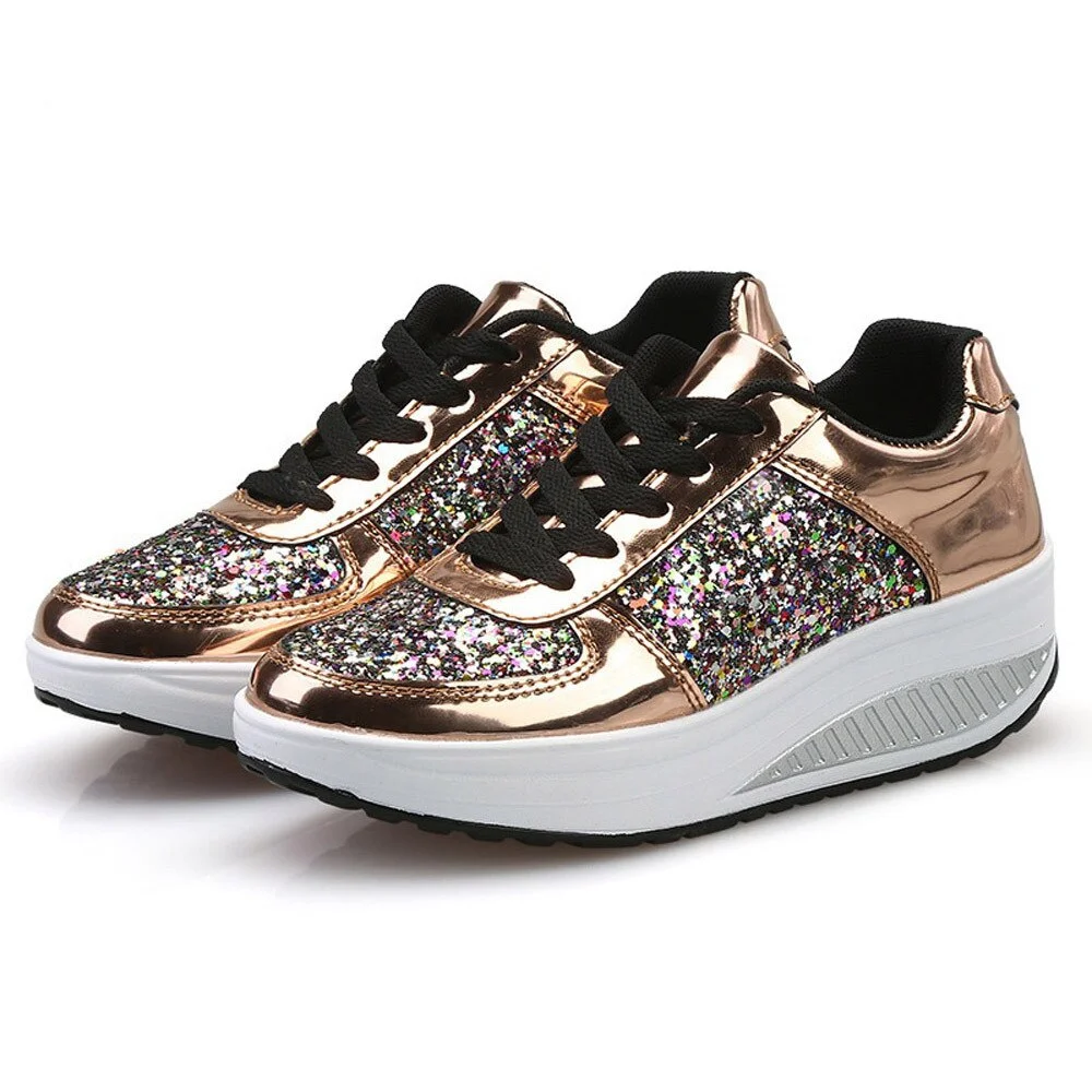 Fashion Women's Sneakers Casual Ladies Wedges Sneakers Sequins Shake Shoes Fashion Walking Girls Sport Women's Platform Shoes 42