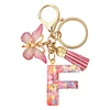 DIY Pink Tassel Ring Letter Butterfly Keychain