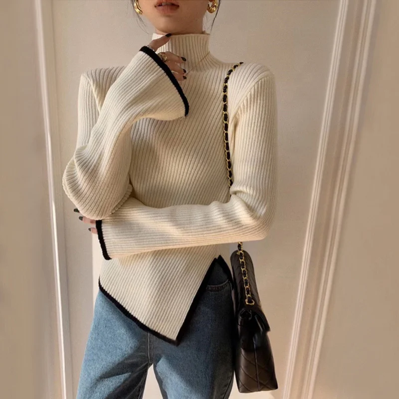 Uveng Uveng Fashion Knitted Top New Design Sense Of Small 2024 Early Spring Turtleneck Sweater Women's Top