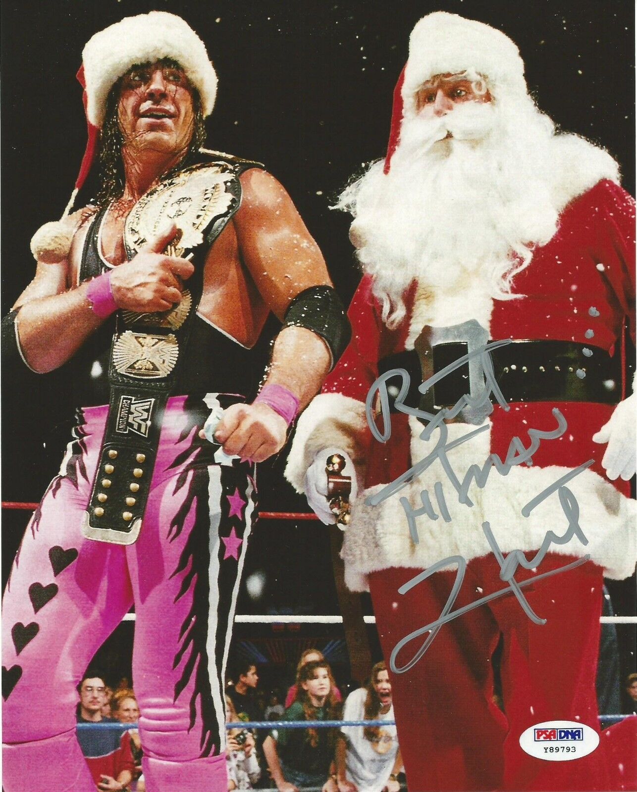 Bret Hart Signed WWE 8x10 Photo Poster painting PSA/DNA COA Autograph Christmas Picture w/ Santa