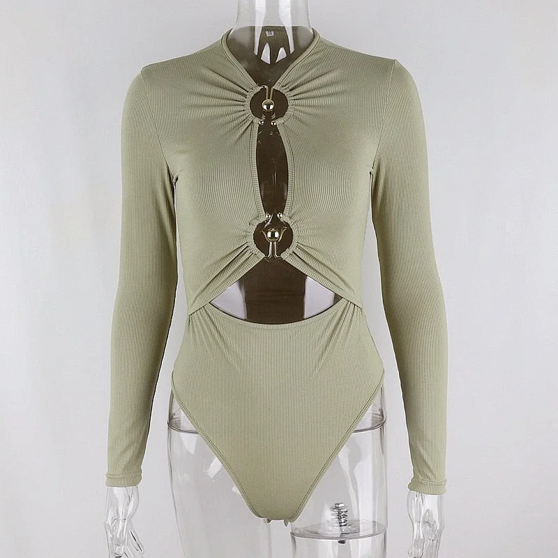 Yimunancy Long Sleeve Bodycon Bodysuit Women Cut Out Sinny Bodysuit Autumn Sexy Bodysuit Body Femme