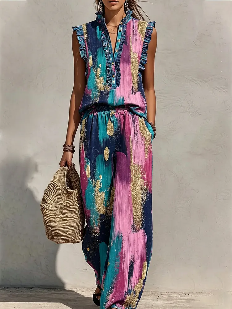 Women&rsquo;s Abstract Geometric Art Print Two-Piece Set