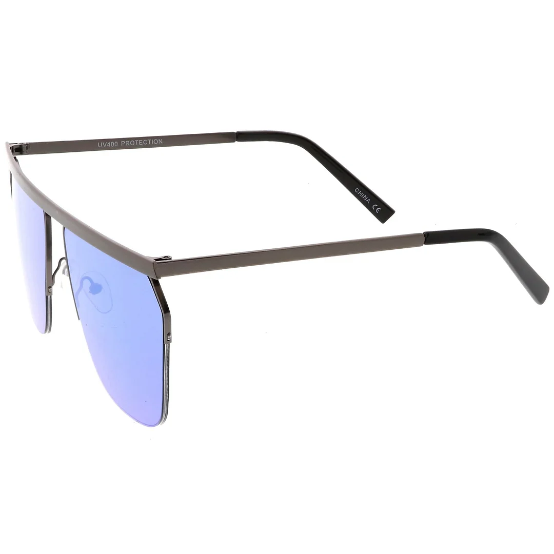 Overesize Modern Semi Rimless Aviator glasses Straight Crossbar Color Mirrored Flat Lens 63mm