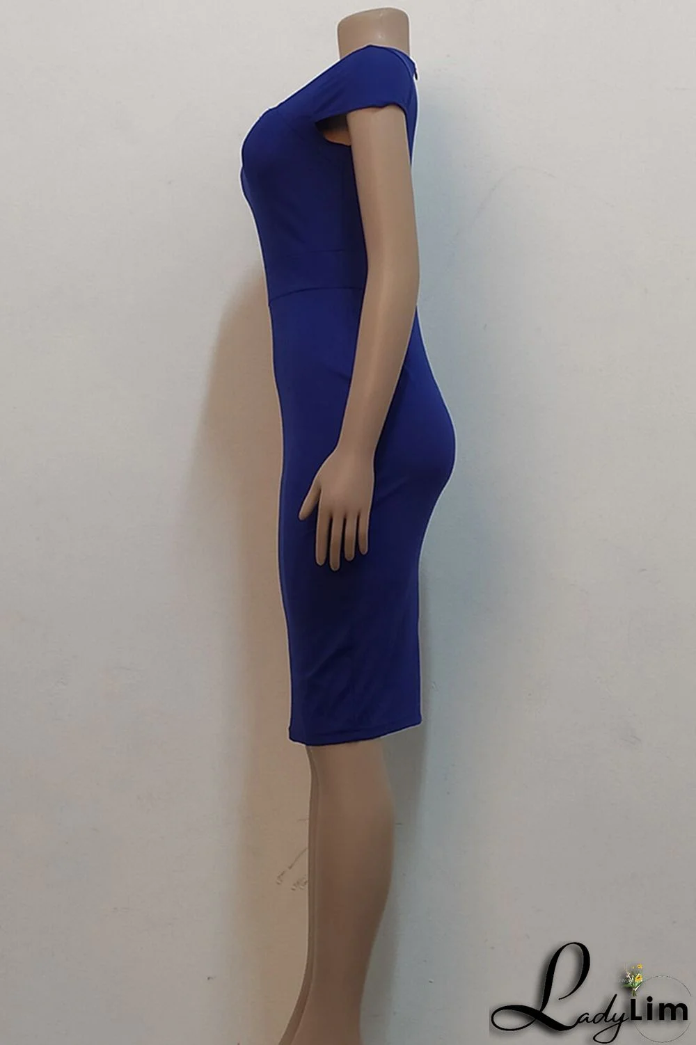 Blue Fashion Casual Solid Basic Short Sleeve Dress