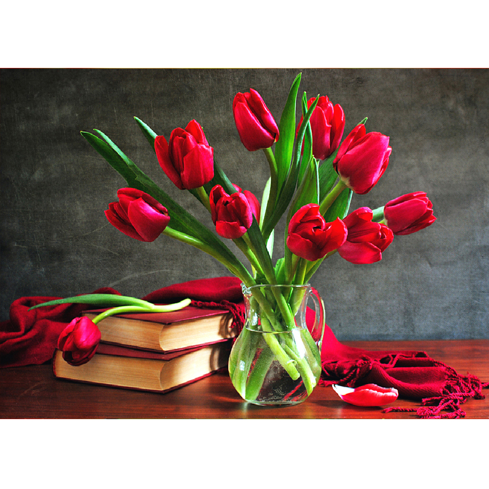

40*30CM - Round Drill Diamond Painting - Red Rose, 501 Original