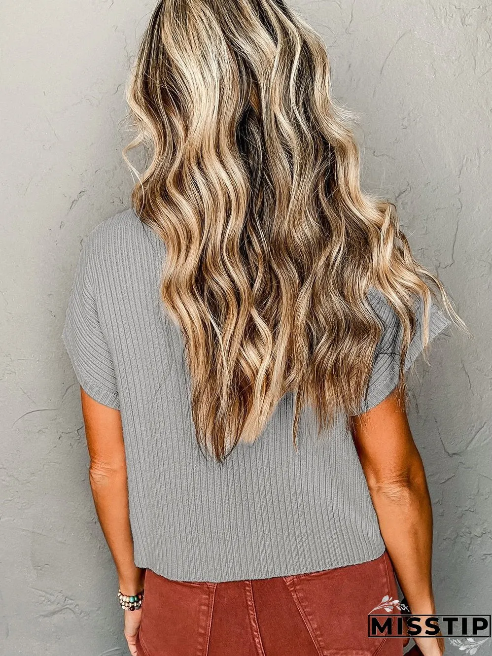 Short Sleeve Mock Neck T-Shirt with Side Slits