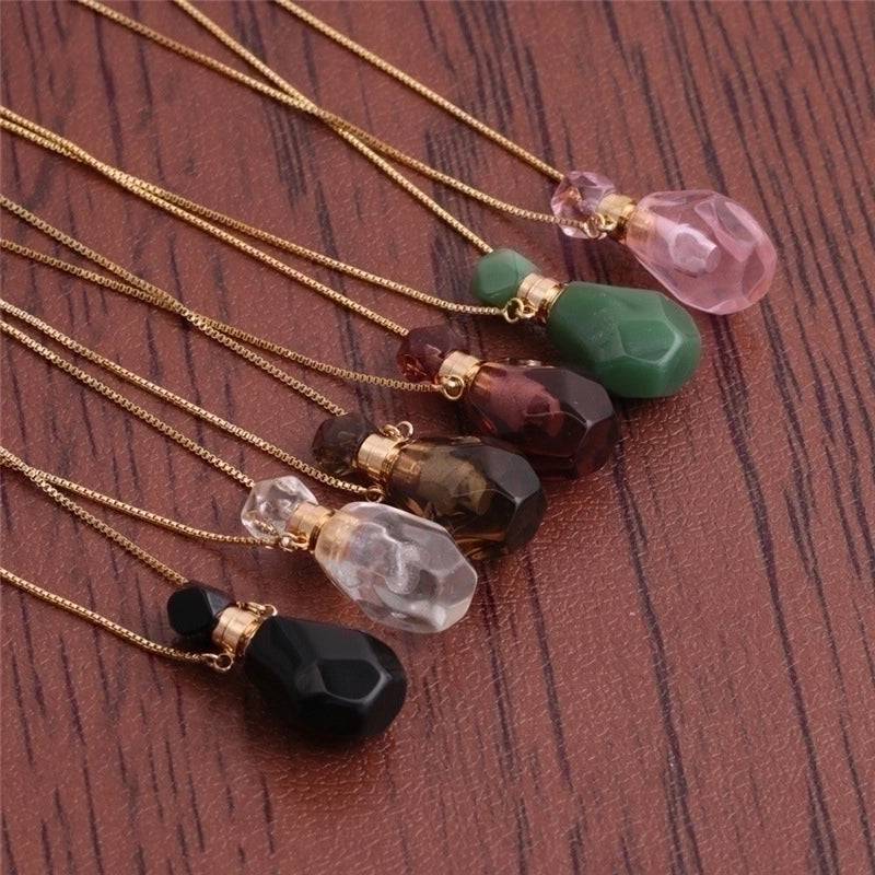 Fashion Semi-precious Stone Flame-shaped Perfume Bottle Alloy Necklace