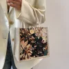Floral Painting Linen Tote Lunch Gift Handbag
