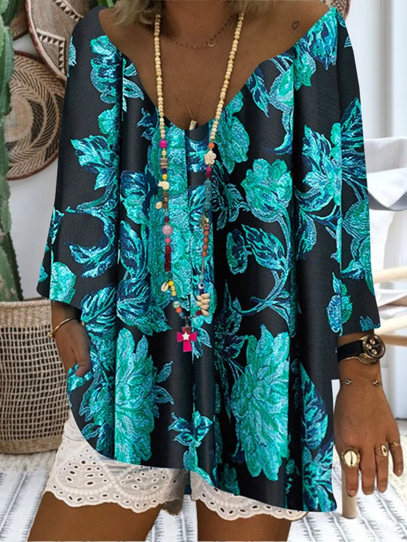 Women Half Sleeve V-neck Solid Color Dress