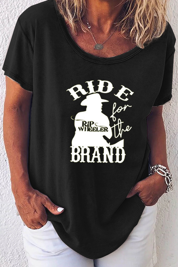 Ride For The Brand Rip Wheeler Letter Cowboy Print Vintage T-shirt