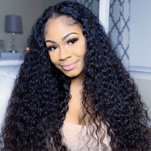250% Density U Part Wig Water Wave Human Hair Wigs With Nautral Color