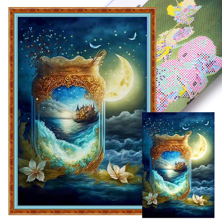 Scenery In A Bottle Under The Moon 11CT (50*75CM) Stamped Cross Stitch gbfke