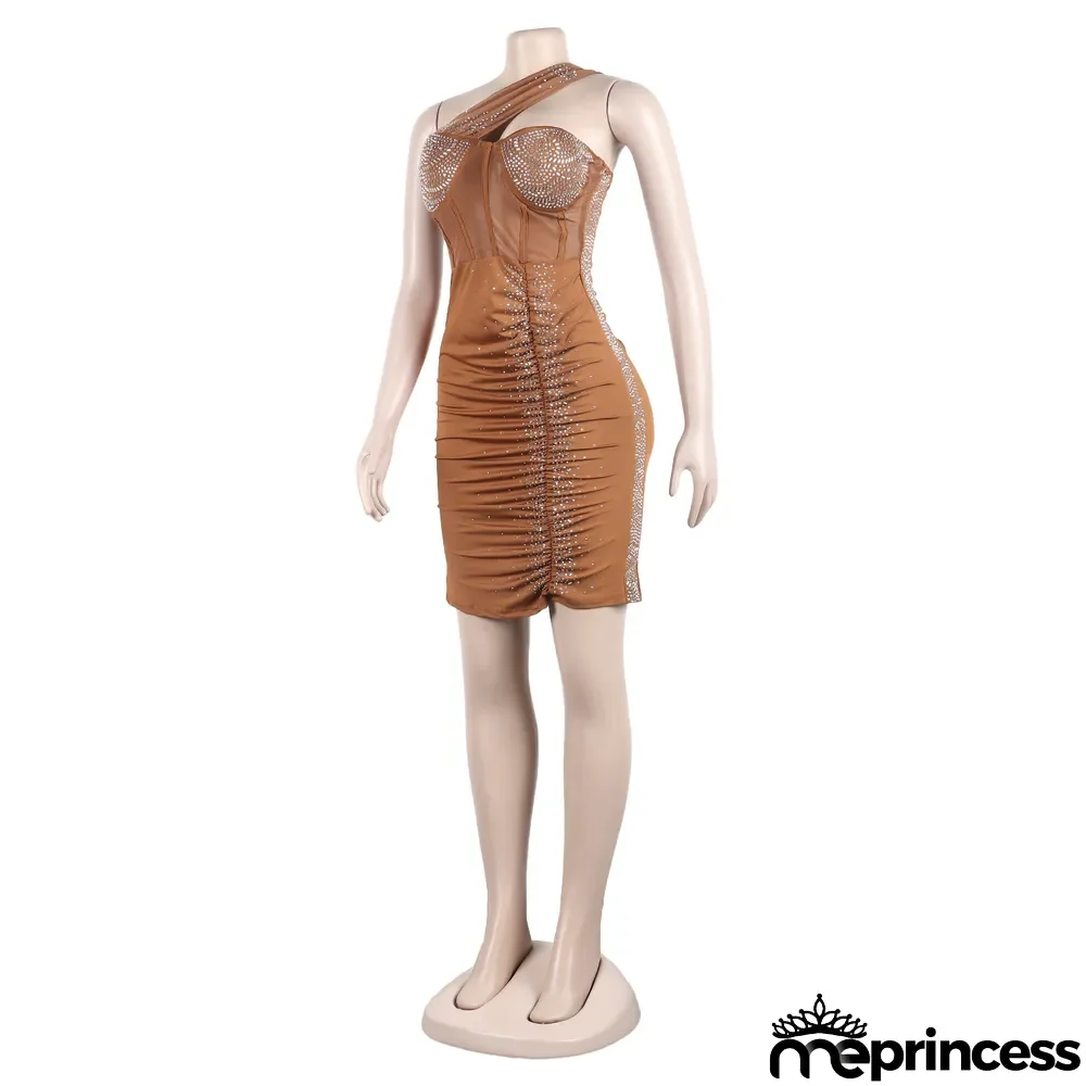 Sexy Slim Beaded Slash Shoulder Bodycon Dress