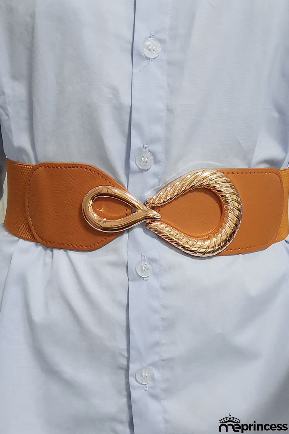 Ribbed Alloy Buckle Elastic Belt