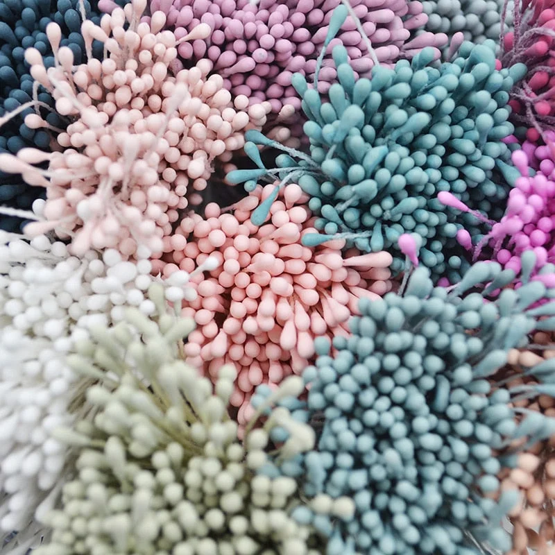 1 Bundle= 800Pcs Artificial Flower Double Heads Stamen Pearlized Craft Cards Cakes Decor Floral for Home Wedding Party Decor