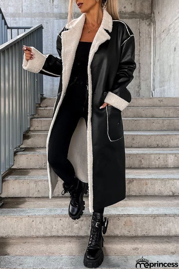 Harvey Pocket Long Sleeve Leather Plush Lined Button Down Coat