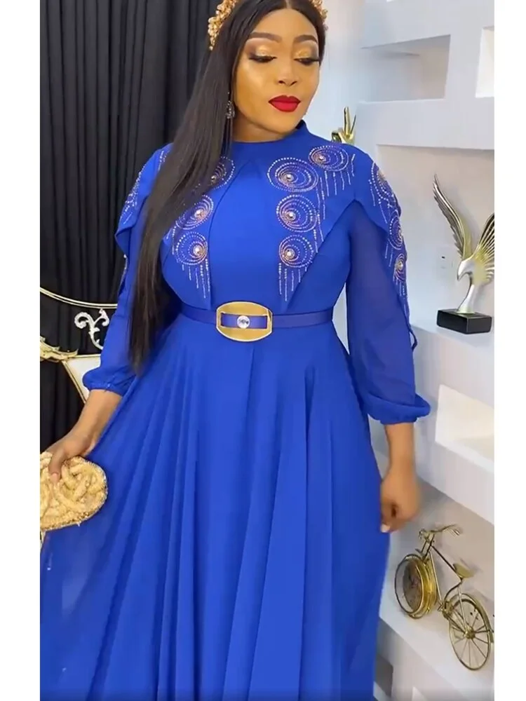 Colourp African Dresses for Women 2022 New Evening Party Long Dress Africa Clothing Elegant Kaftan Muslim Fashion Chiffon Maxi Dress