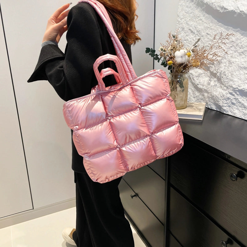 Women’s Large Cloth Solid Color Elegant Streetwear Sewing Thread Square Zipper Shoulder Bag