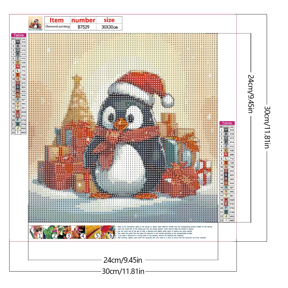 Full Round Diamond Painting 30*30cm - Penguin Giving Gifts
