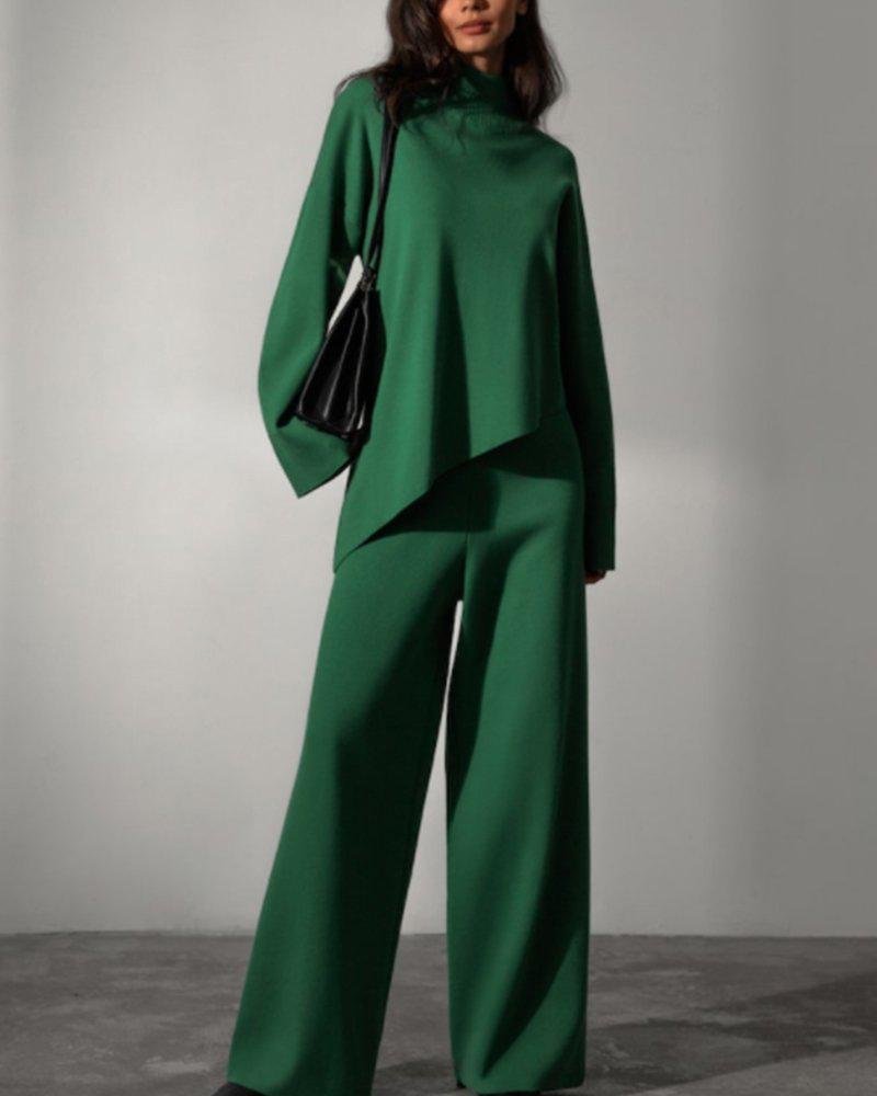 Ladies Chic Simple High-Neck Casual Set