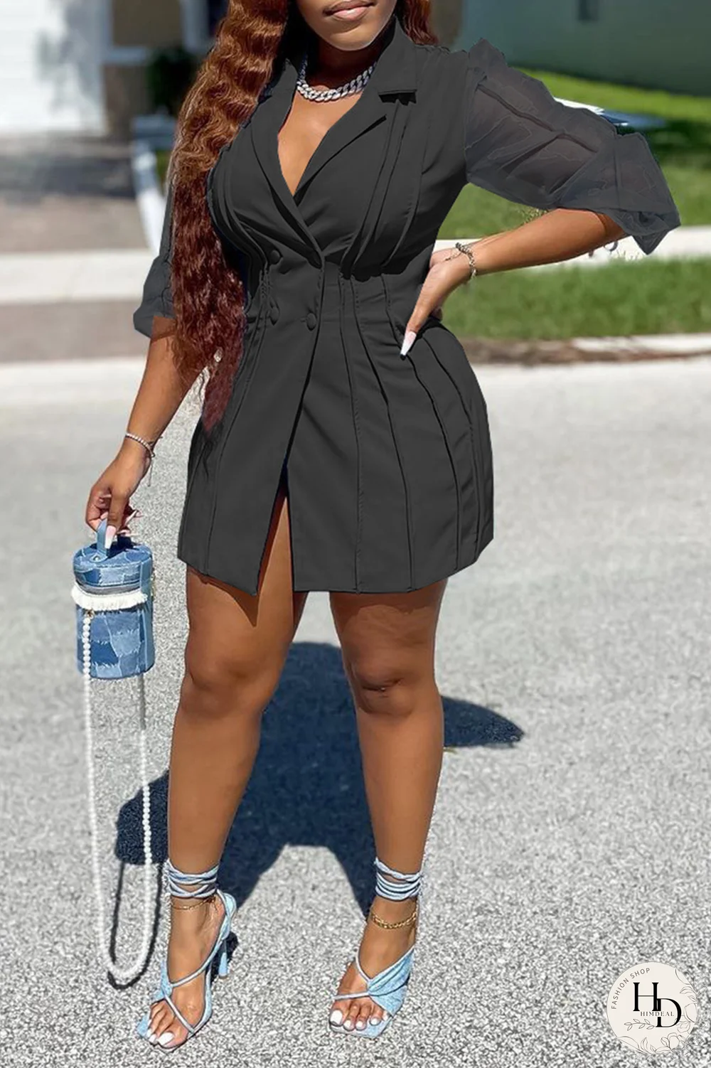 White Casual Solid Patchwork Turndown Collar Pencil Skirt Dresses