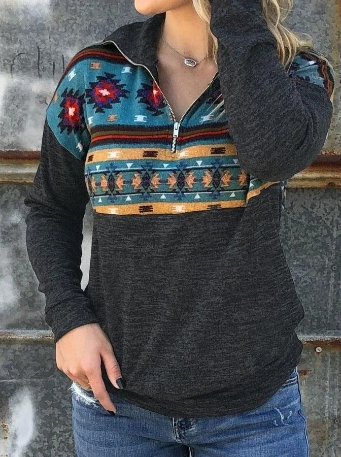 Women's Geometric Zipper Up Sweatshirt
