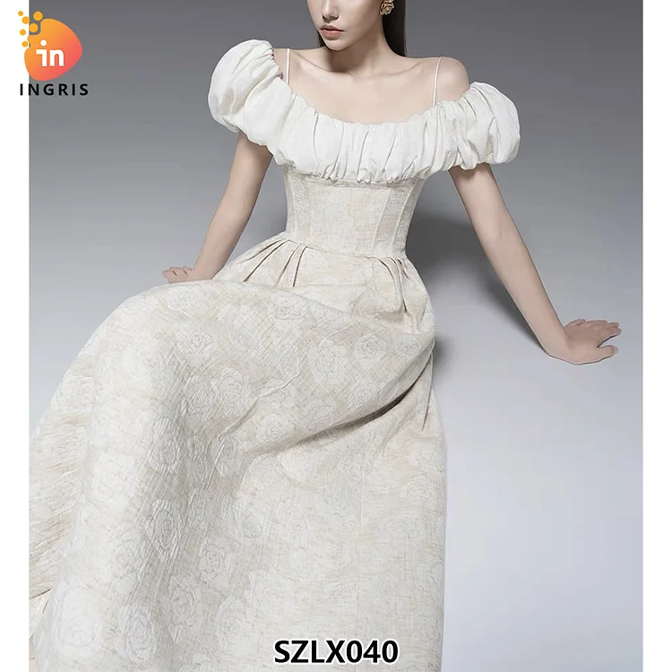 2025 Summer Luxury Jacquard High Waist Long Evening Dress Elegant New Slim Plain High Quality Fashion Women's Dresses-SZLX040