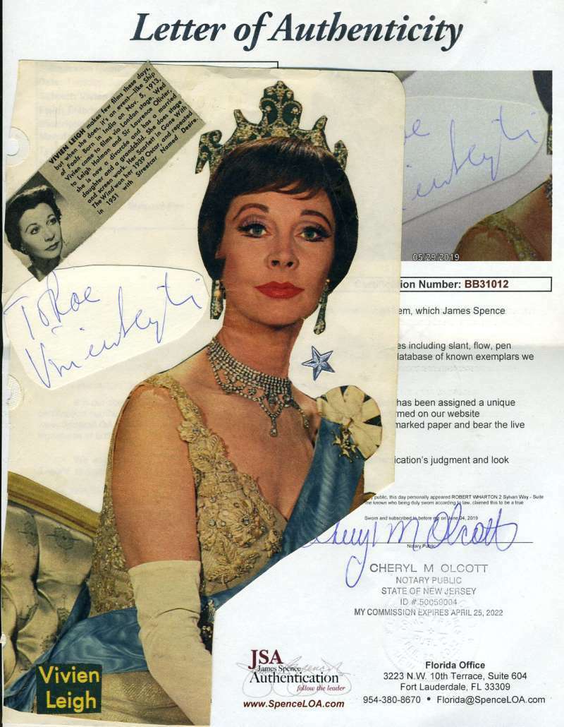 Vivien Leigh Jsa Coa Hand Signed Vintage Album Page Photo Poster paintings Authentic Autograph