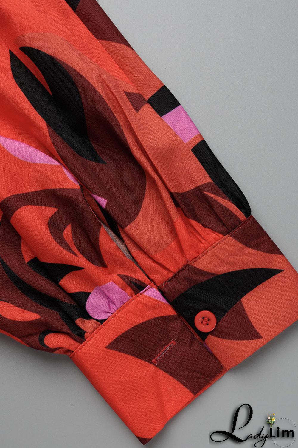 Red Fashion Casual Print Bandage Slit V Neck Long Sleeve Dresses