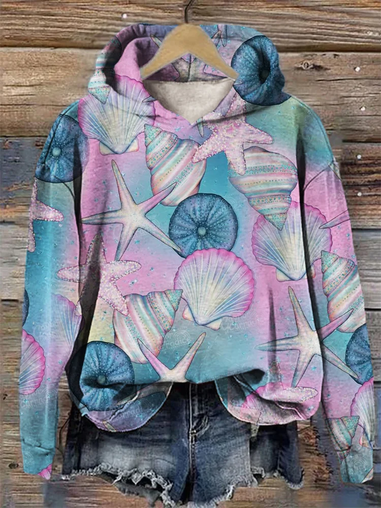 Dreamy Starfish & Shellfish Gradient Art Cozy Hoodie