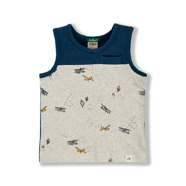 Airplane Print Welt Pocket Tank