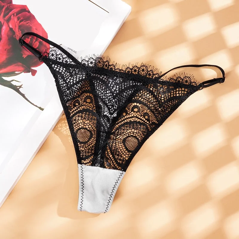 Sexy Lace String Transparent Underwear Women Temptation Hollow Out Panties Thong Low Waist Seamless Lingerie Underpants