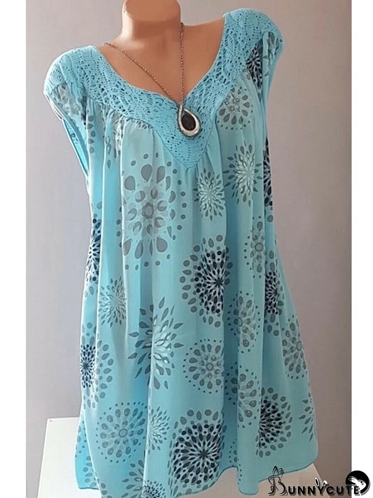 Women Sleeveless V-neck Floral Print Lace Top Vest