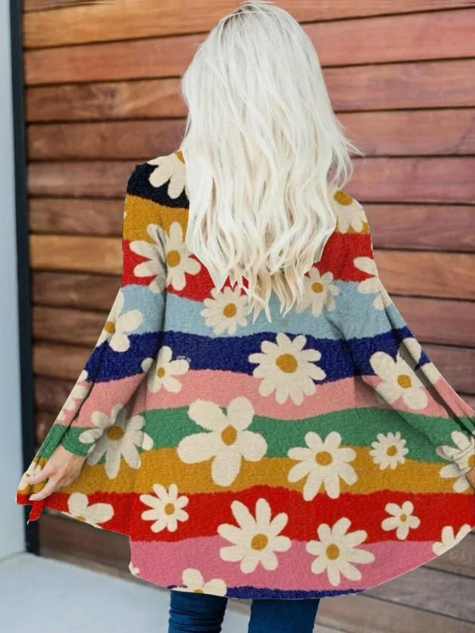Vintage Printed Loose Fitting Long Sleeved Cardigan