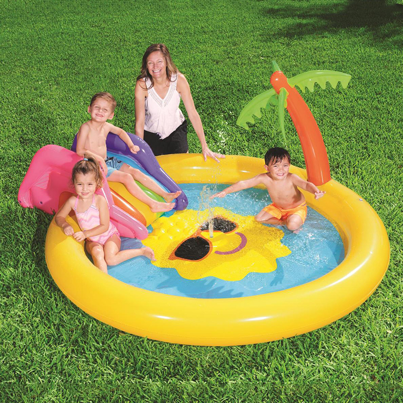 Wholesale Inflatable Play Center Kiddie Pool Splash Pad with Slide,Palm Tree For Kids Outdoor