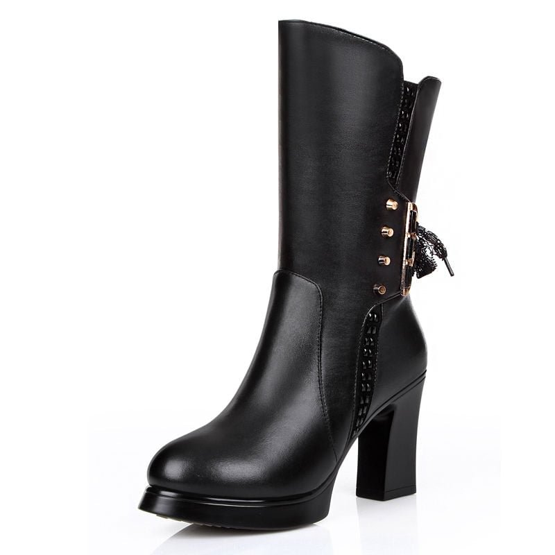 Designer Zipper High Heels Shoes Women 2021 Winter Fashion Party Pumps Sexy Boots New Mid Calf Chunky PU Leather Chelsea Botas